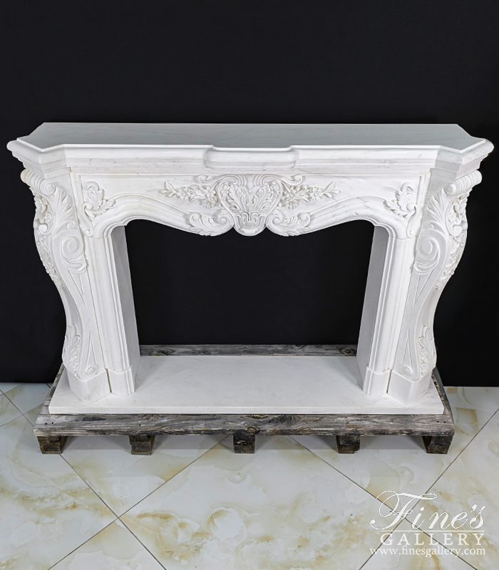 Marble Fireplaces  - Ornate Floral Fireplace In Statuary White Marble - MFP-1140